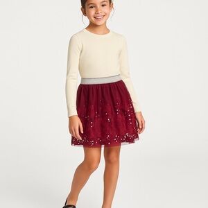 Beautees Glittering Roses Burgundy Tulle Satin Overlay Aline Skirt, 10, MSRP $49